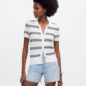 NWT Madewell Polo Sweater Tee in Stripe Bright Ivory Size Small